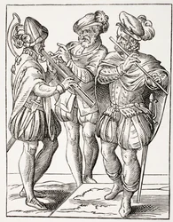 German musicians playing variations of the flute, from 